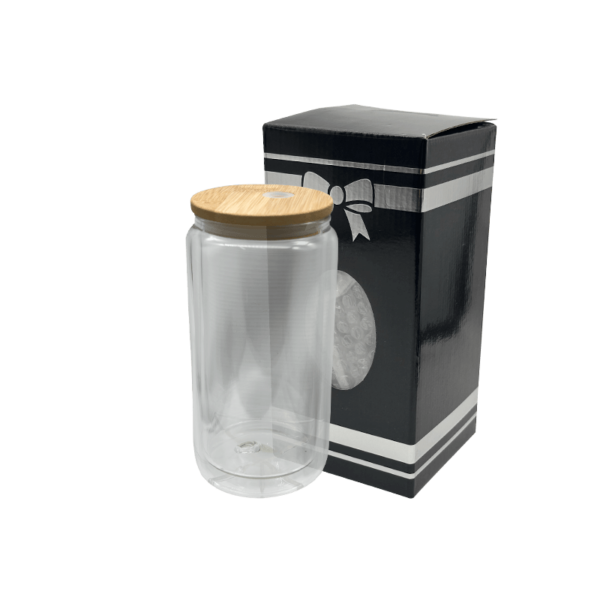 Sublimation Express | 16oz Sublimation Double Wall Clear Glass Mug With Bamboo Lid Sublimation Express | 16oz Sublimation Double Wall Clear Glass Mug With Bamboo Lid