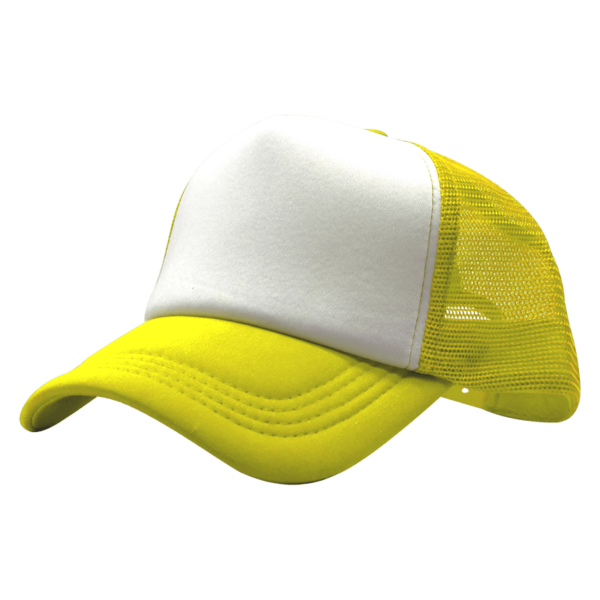 Sublimation Express | Sublimation 5 Panel Polyester Trucker Cap Yellow and White